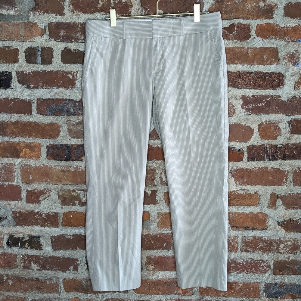 Banana Republic Size 4 Tan & White Pinstripe Cropped Stretch Dress Trousers